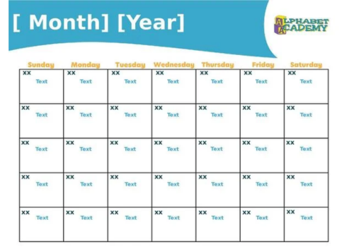 Alphabet Academy Empty Calendar Template