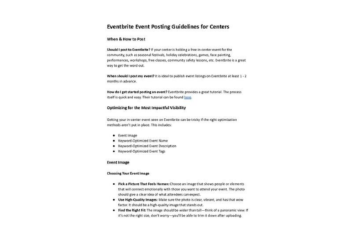 Eventbrite Event Posting Guidelines for Centers
