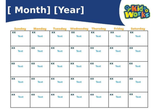 Kid Works Empty Calendar Template