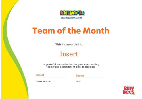 Kid Works TOM Certificate