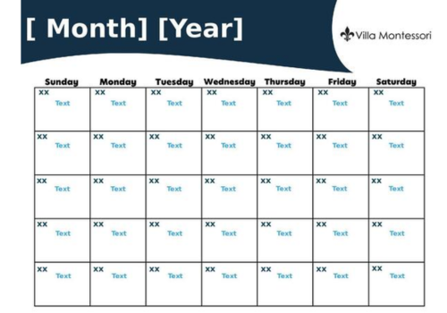Villa Montessori Empty Calendar Template1